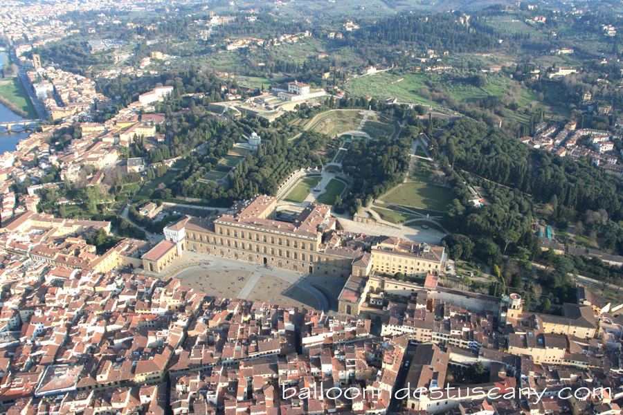 Pitti palace and the Boboli gardens from the balloon