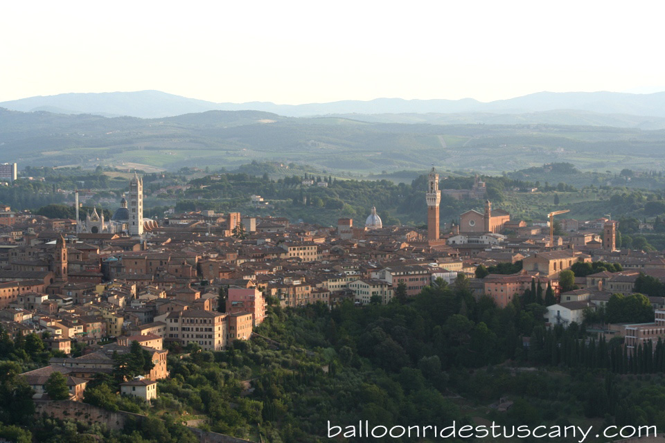 Approaching Siena by hot air balloon