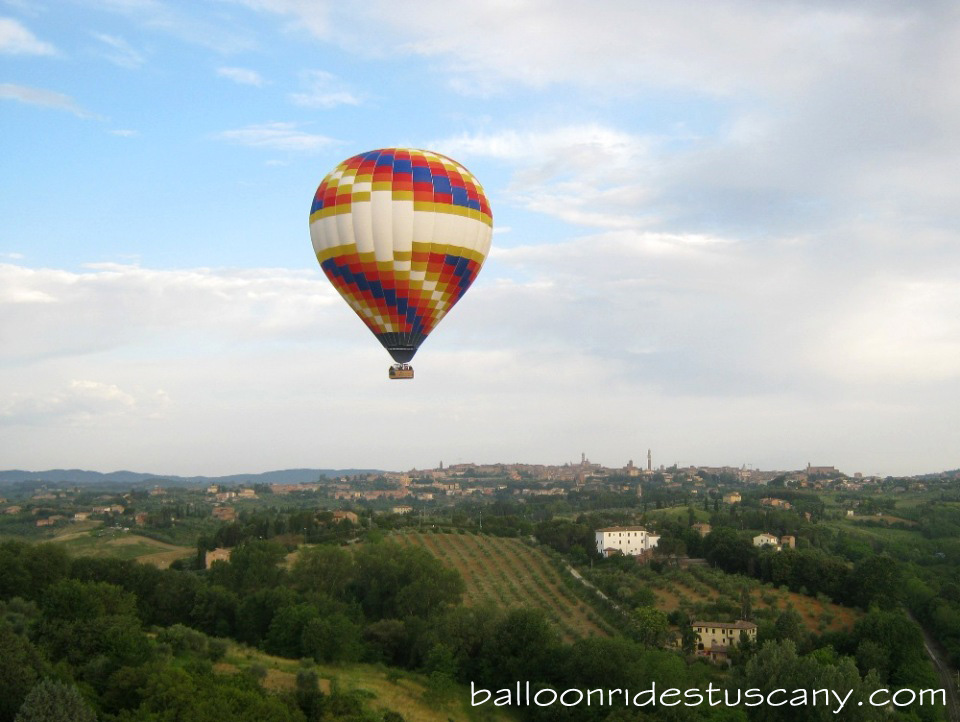 Group hot air balloon flight over Siena